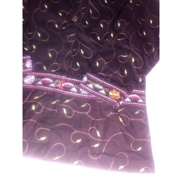 Vtg Denim & Co Blk Denim Trench Coat Embroidered Floral Multicolor‎ Small - Picture 3 of 9